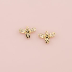 18K Gold Filled Bee Pendant,CZ Micro Pave Insect Charm Bracelet Necklace for DIY Jewelry Making Supply