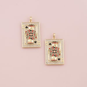 Colgante de naipe relleno de oro de 18 quilates, pulsera con dije de póker con micropavé de circonita cúbica para hacer joyas DIY.