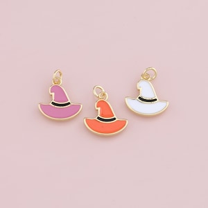 18K Gold Filled Magic Hat Pendant,Enamel Witch Hat Charm Bracelet Necklace for DIY Jewelry Making Supply