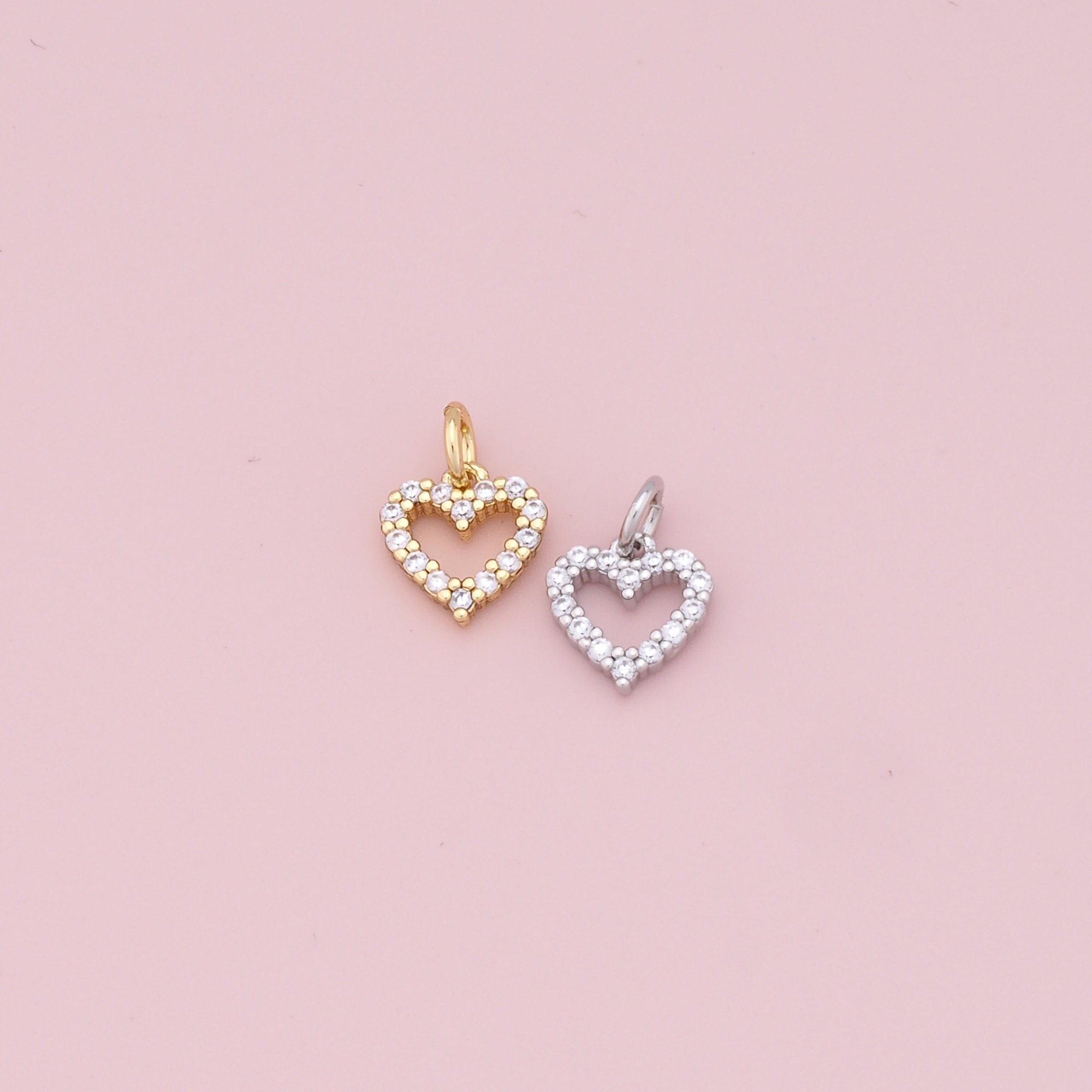 Gold Tiny Heart Charms,18K Gold Filled Heart Pendant,CZ Micro Pave Heart Charm Bracelet Necklace for DIY Jewelry Making Supply