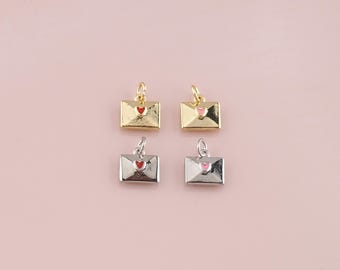18K Gold Filled Envelope Pendant,Enamel Love Letter Charm Bracelet Necklace for DIY Jewelry Making Supply