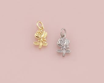 18K Gold Rose Flower Charm, Dainty Rose Charm, Rose Flower Charm