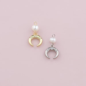 18K Gold Filled Pearl Moon Pendant,CZ Mirco Pave Moon Charm Bracelet Necklace for DIY Jewelry Making Supply