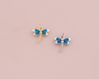 Colgante de libélula chapado en oro de 18 quilates, pulsera con dije de libélula esmaltada, ideal para hacer joyas DIY.