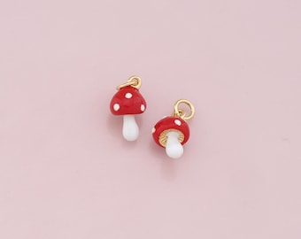 Gold Mushroom Charms,18K Gold Filled Enamel Mushroom Pendant,Kawaii Charm Bracelet Necklace for DIY Jewelry Making Supply