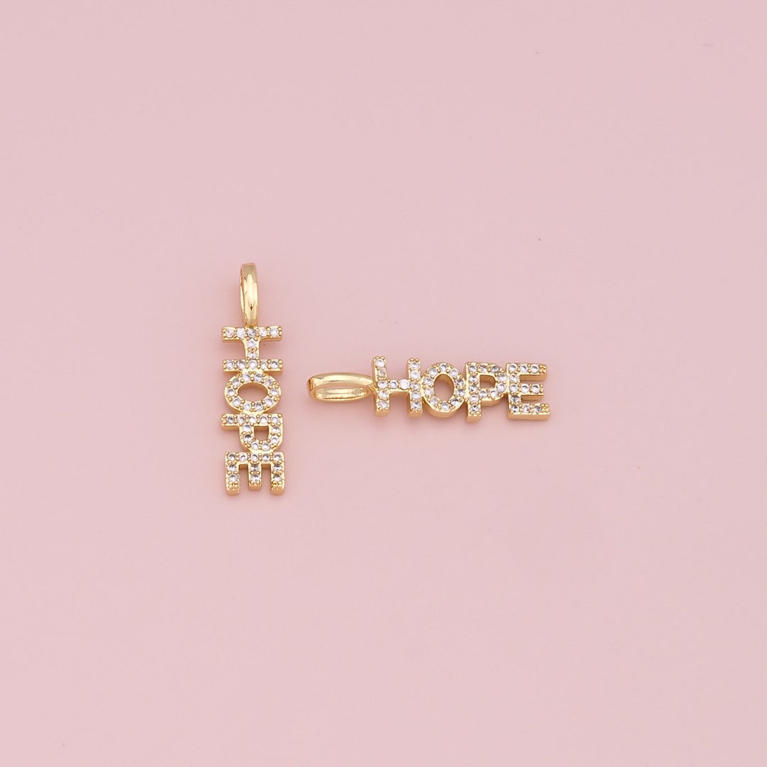 18K Gold Filled Hope Pendant,cz Micro Pave Hope Charm Bracelet Necklace ...