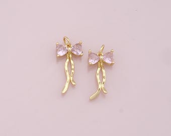 18K Gold Filled Bow Pendant,Crystal Bow Charm Bracelet Necklace for DIY Jewelry Making Supply