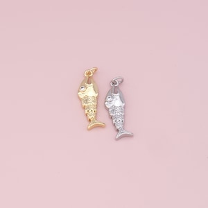18K Gold Filled Fish Pendant,Dainty Fish Charm Bracelet Necklace for DIY Jewelry Making Supply