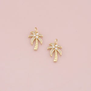 18K Gold Filled Pearl Palm Tree Pendant,CZ Micro Pave Palm Tree Charm Bracelet Necklace for DIY Jewelry Making Supply