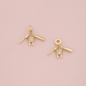 18K Gold Filled Teeth Pendant,CZ Micro Pave Toothbrush Toothpaste Charm Bracelet Necklace for DIY Jewelry Making Supply