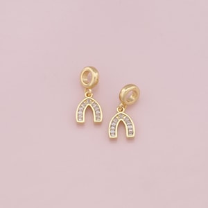 18K Gold Filled CZ Micro Pave Tiny Horseshoe Pendant,Dainty Horseshoe Charms Bracelet Necklace for DIY Jewelry Making Supply