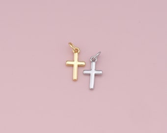 Ciondolo a croce minuscolo riempito in oro 18K, collana con ciondolo religioso in argento per la creazione di gioielli fai da te