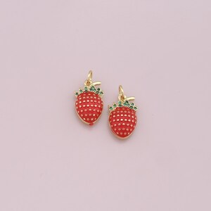 18K Gold Filled Strawberry Pendant,Fruit Charm Bracelet Necklace for DIY Jewelry Making Supply