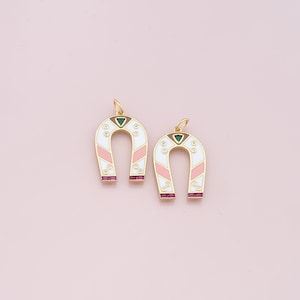 18K Gold Filled Horseshoe Pendant,Enamel Horseshoe Charms Bracelet Necklace for DIY Jewelry Making Supply