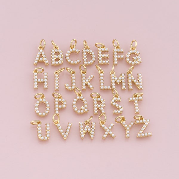 Pendentif lettre en or 18 carats, collier bracelet à breloques initiales en perles pour la fabrication de bijoux à bricoler soi-même