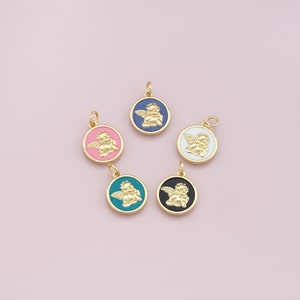 18K Gold Filled Angel Pendant,Ename Angel Charm Bracelet Necklace for DIY Jewelry Making Supply