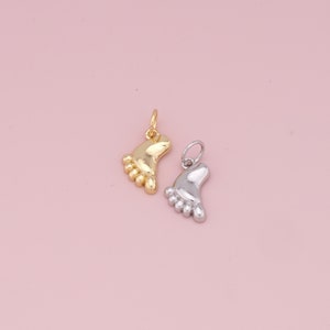 18K Gold Filled Foot Pendant,Silver Baby Charm Bracelet Necklace for DIY Jewelry Making Supply