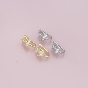 1 par de Clip de oreja de corazón, pendientes de aro de corazón delicados rellenos de oro de 18K, manguito de oreja CZ sin perforación, pendiente de cartílago, pendientes de envoltura de oreja