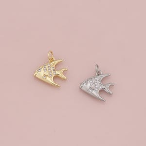 18K Gold Filled Fish Pendant,CZ Micro Pave Fish Charm Bracelet Necklace for DIY Jewelry Making Supply