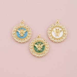 18K Gold Filled Bee Pendant,Enamel Bee Charm Bracelet Necklace for DIY Jewelry Making Supply