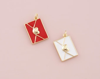 18K Gold Filled Envelope Pendant,Enamel Love Letter Charm Bracelet Necklace for DIY Jewelry Making Supply