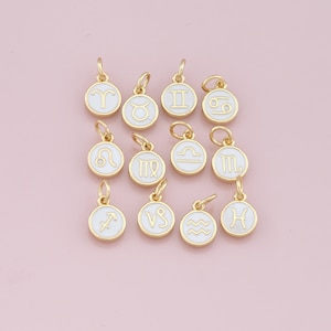18K Gold Filled Enamel Zodiac Constellation Charms,Zodiac Symbol,White Horoscope Charm,Gold Astrological Zodiac Sign Minimalist Jewelry