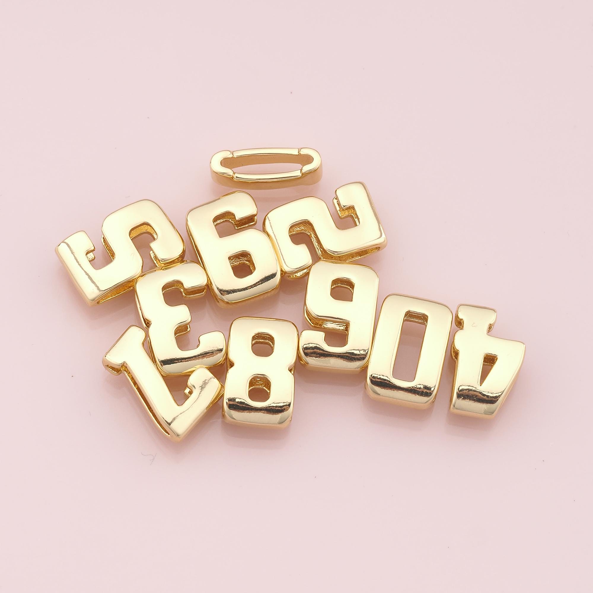 18K Gold Filled Number Pendant,side Hole Number Charm Bracelet Necklace ...