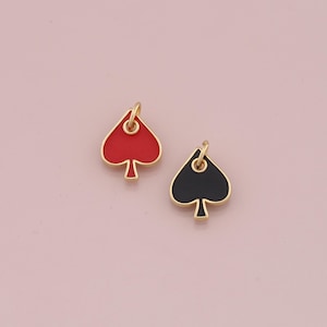 18K Gold Filled Poker Pendant,Enamel Heart of Spades Charm Bracelet Necklace for DIY Jewelry Making Supply