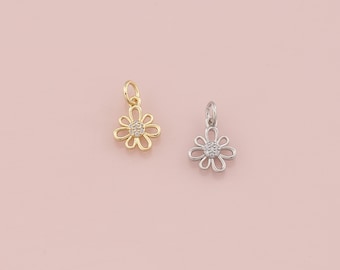 18K Gold Filled Flower Pendant,cz Micro Pave Flower Charm Bracelet