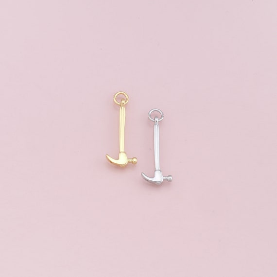 18K Gold Filled Hammer Pendant,Dainty Hammer Charm Bracelet Necklace for DIY Jewelry Making Supply