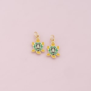 18K Gold Filled Turtle Pendant,Enamel Turtle Charm Bracelet Necklace for DIY Jewelry Making Supply
