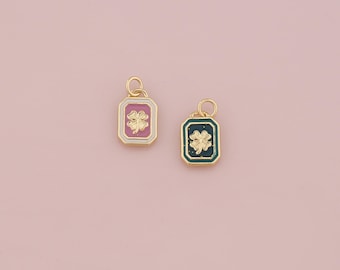 18K Gold Filled Four Leaf Clover Pendant,Enamel Tiny Lucky Charm Bracelet Necklace for DIY Jewelry Making Supply