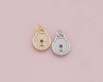 Colgante con candado con relleno de oro de 18 quilates, pulsera con dije de candado de circonita cúbica para fabricación de joyas DIY