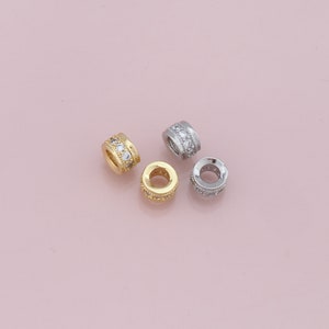 Gold Flat Round Beads Charms,18K Gold Filled Barrel Spacer Beads Bracelet Necklace for DIY Jewelry Making Supply