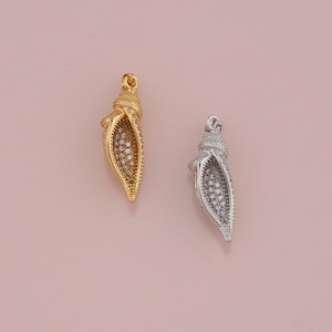 18K Gold Filled CZ Shell Pendant,Ocean Charm Bracelet Necklace for DIY Jewelry Making Supply