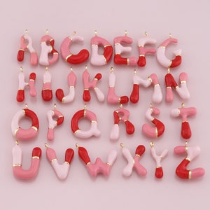 Pingente de letra preenchido com ouro 18K, pulseira com pingente inicial de esmalte rosa para fornecimento de fabricação de joias DIY