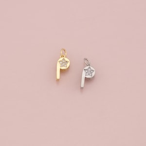 18K Gold Filled Whistle Pendant,CZ Micro Pave Whistle Charm Bracelet Necklace for DIY Jewelry Making Supply