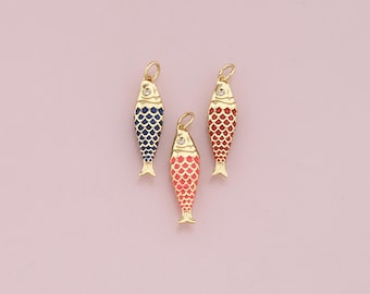 18K Gold Filled Fish Pendant,Dainty Fish Charm Bracelet Necklace for DIY Jewelry Making Supply