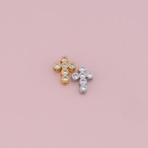 18K Gold Filled Tiny Cross Pendant,CZ Micro Pave Cross Charm Bracelet Necklace for DIY Jewelry Making Supply
