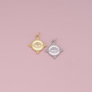 18K Gold Filled Evil Eye Pendant,CZ Evil Eye Charm Bracelet Necklace for DIY Jewelry Making Supply