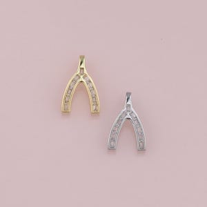 18K Gold Filled Wishbone Pendant,CZ Micro Pave Wishbone Charm Bracelet Necklace for DIY Jewelry Making Supply