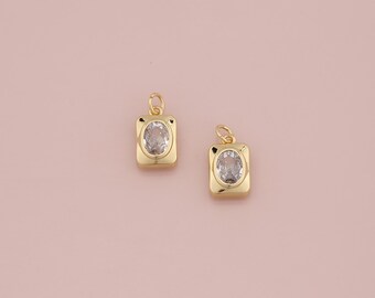 18K Gold Filled Tiny Crystal Pendant,Dainty Rectangle Crystal Charm Bracelet Necklace for DIY Jewelry Making Supply