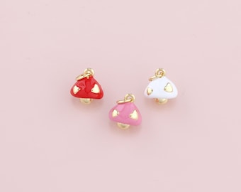 18K Gold Filled Enamel Mushroom Pendant,Kawaii Charm Bracelet Necklace for DIY Jewelry Making Supply