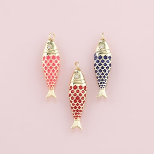 18K Gold Filled Fish Pendant,Enamel Fish Charm Bracelet Necklace for DIY Jewelry Making Supply