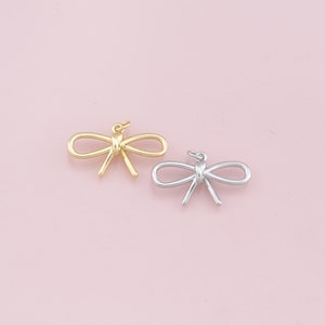 18K Gold Filled Bow Pendant,Dainty Bow Charm Bracelet Necklace for DIY Jewelry Making Supply