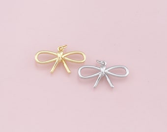 18K Gold Filled Bow Pendant,Dainty Bow Charm Bracelet Necklace for DIY Jewelry Making Supply