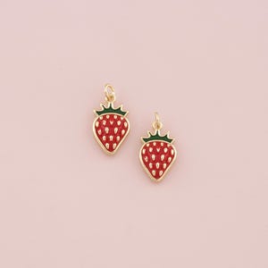 18K Gold Filled Strawberry Pendant,Fruit Charm Bracelet Necklace for DIY Jewelry Making Supply
