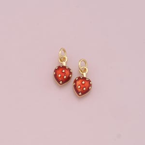 18K Gold Filled Strawberry Pendant,Tiny Fruit Charm Bracelet Necklace for DIY Jewelry Making Supply