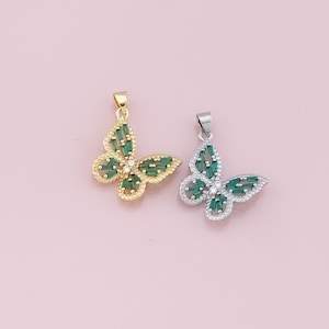 18K Gold Filled Butterfly Pendant,CZ Micro Pave Butterfly Charm Bracelet Necklace for DIY Jewelry Making Supply