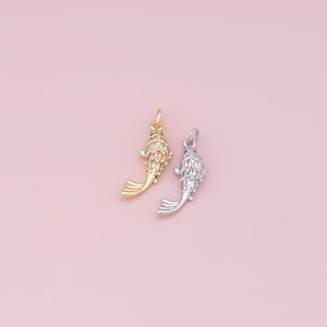 18K Gold Filled Fish Pendant,Dainty Fish Charm Bracelet Necklace for DIY Jewelry Making Supply